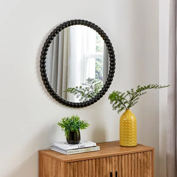 Round Wall Mirror with Bobbin Design - Black
