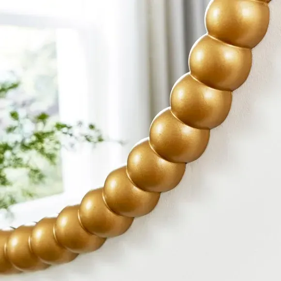 Round Wall Mirror with Bobbin Design - Gold