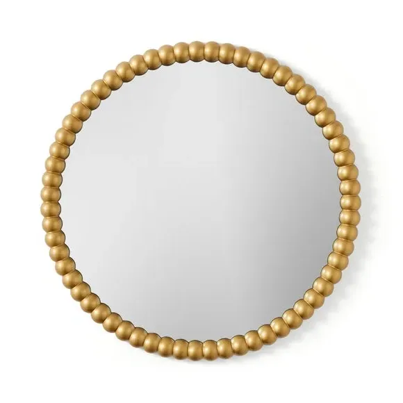 Round Wall Mirror with Bobbin Design - Gold