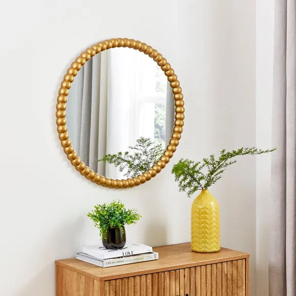 Round Wall Mirror with Bobbin Design - Gold