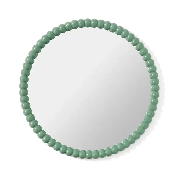 Round Wall Mirror with Bobbin Design - Green
