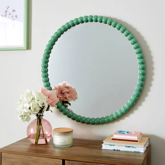 Round Wall Mirror with Bobbin Design - Green