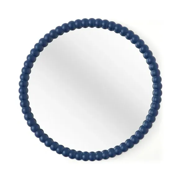 Round Wall Mirror with Bobbin Design - Navy