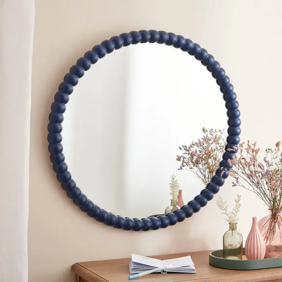 Round Wall Mirror with Bobbin Design - Navy