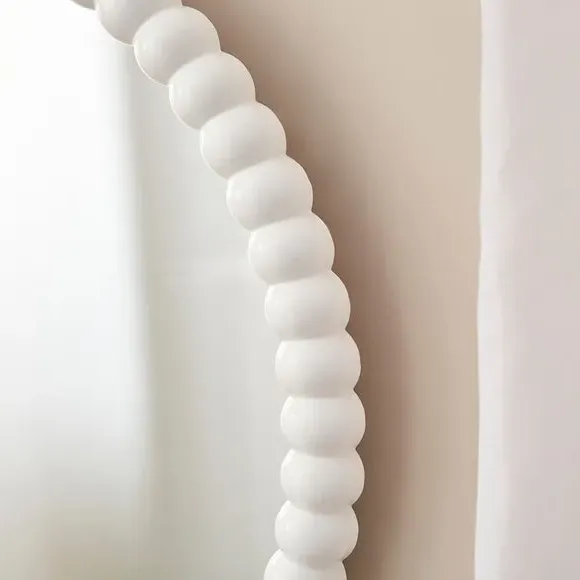 Round Wall Mirror with Bobbin Design - White