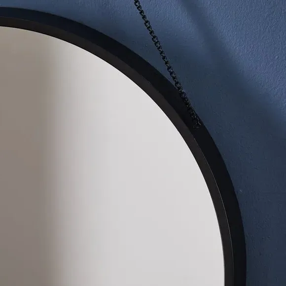 Round Wall Mirror with Chain - Black