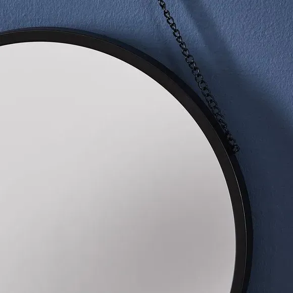 Round Wall Mirror with Chain - Black