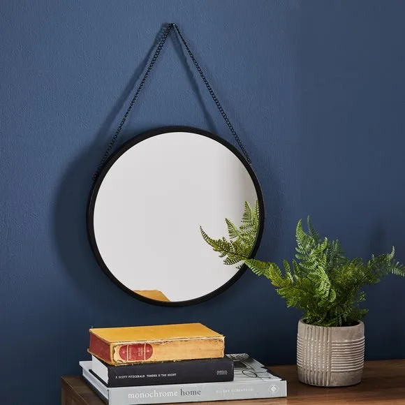 Round Wall Mirror with Chain - Black