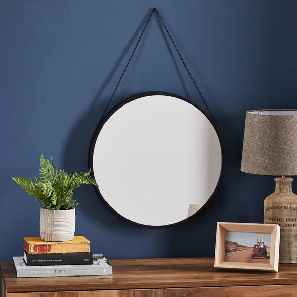 Round Wall Mirror with Chain - Black