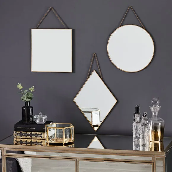 Round Wall Mirror with Chain - Gold