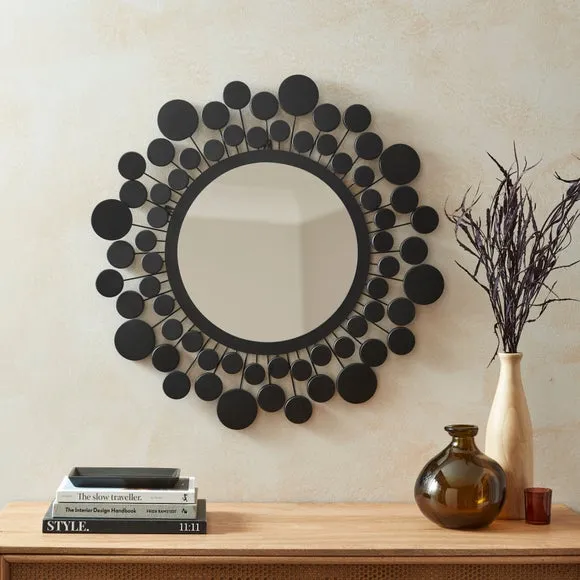 Round Wall Mirror with Circles - Black, Metal