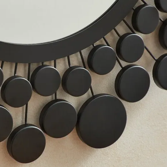 Round Wall Mirror with Circles - Black, Metal