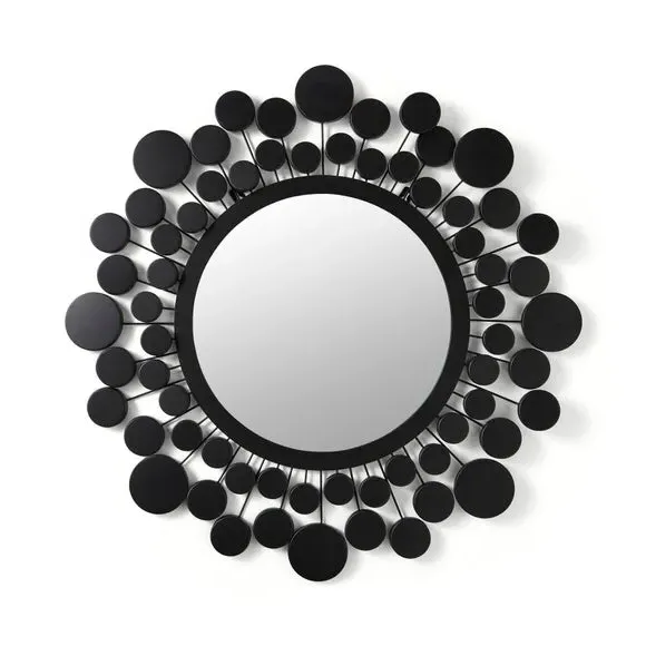 Round Wall Mirror with Circles - Black, Metal