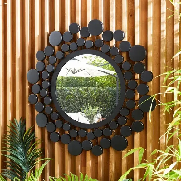 Round Wall Mirror with Circles - Black, Metal