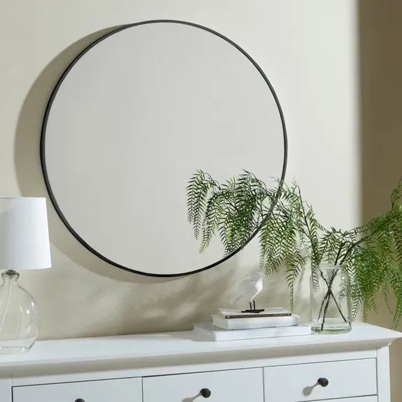 Round Wall Mirror with D-Ring Hook - Black image