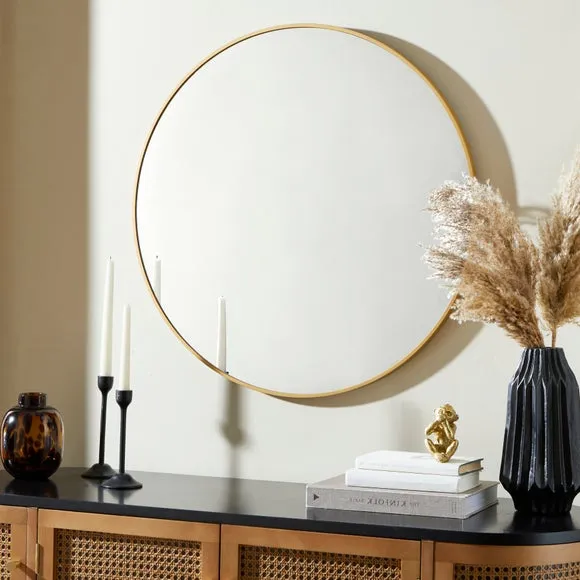 Round Wall Mirror with D-Ring Hook - Gold