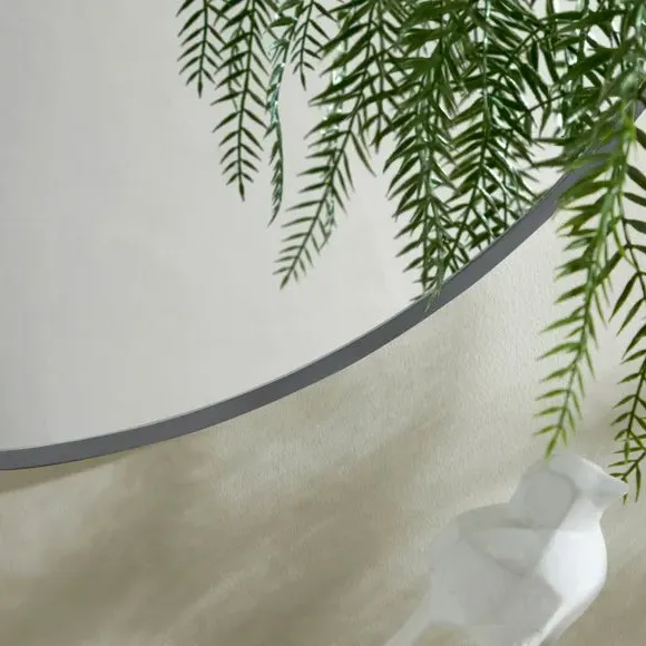 Round Wall Mirror with D-Ring Hook - Grey