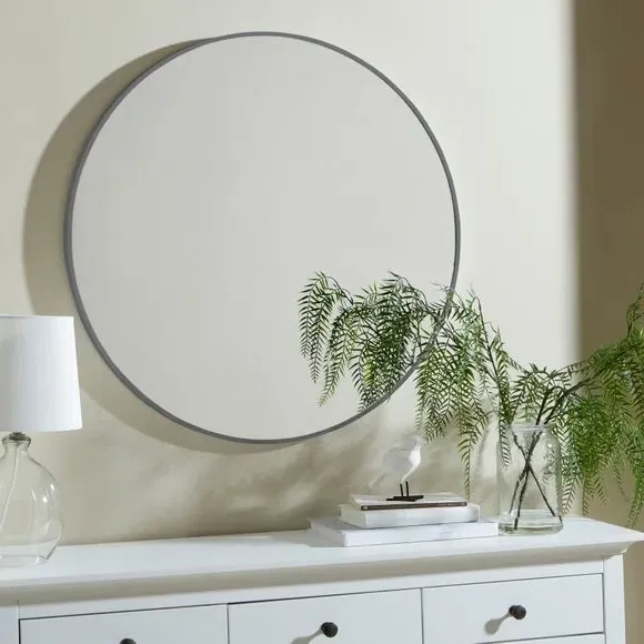 Round Wall Mirror with D-Ring Hook - Grey