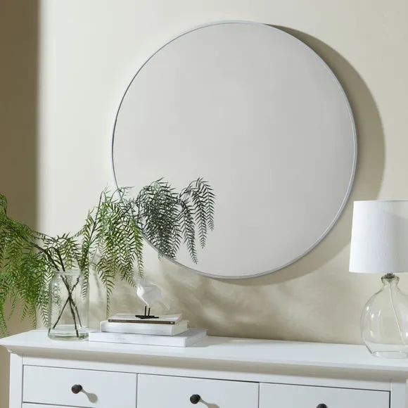 Round Wall Mirror with D-Ring Hook - Silver
