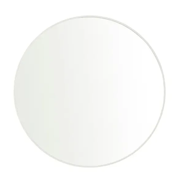 Round Wall Mirror with D-Ring Hook - White