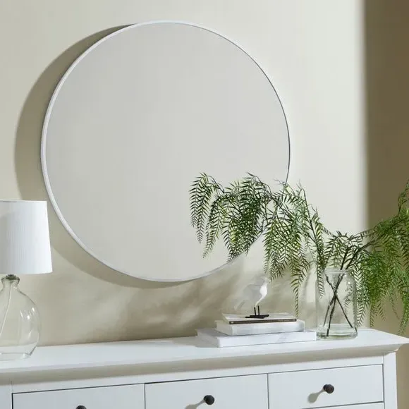 Round Wall Mirror with D-Ring Hook - White