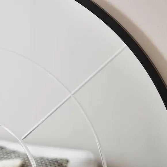 Round Wall Mirror with Etched Design - Black, Metal
