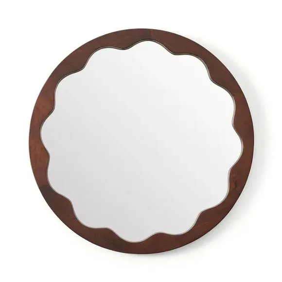 Round Wall Mirror with Fluted Frame - Brown, Wood