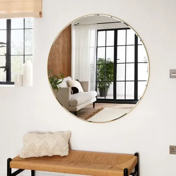 Round Wall Mirror with Frame - Gold