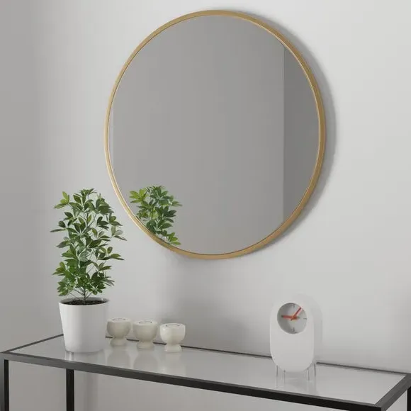 Round Wall Mirror with Frame - Gold