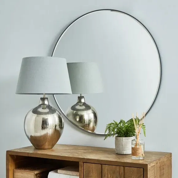 Round Wall Mirror with Frame - Grey