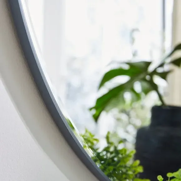 Round Wall Mirror with Frame - Grey