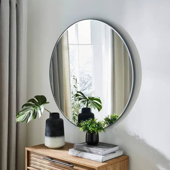 Round Wall Mirror with Frame - Grey