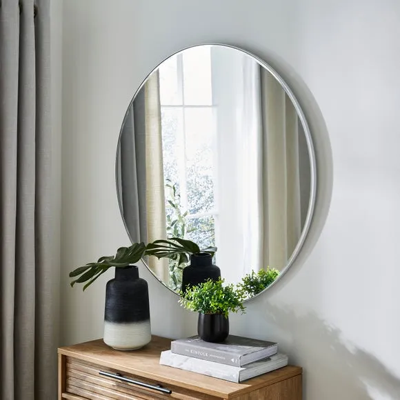 Round Wall Mirror with Frame - White