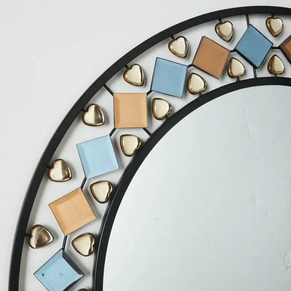 Round Wall Mirror with Gem Edge - Black, Acrylic