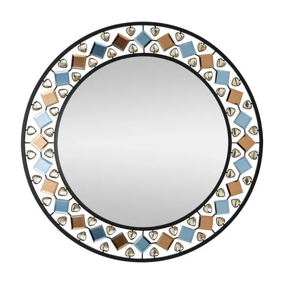 Round Wall Mirror with Gem Edge - Black, Acrylic