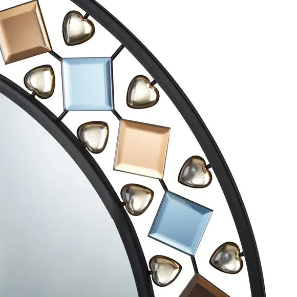 Round Wall Mirror with Gem Edge - Black, Acrylic