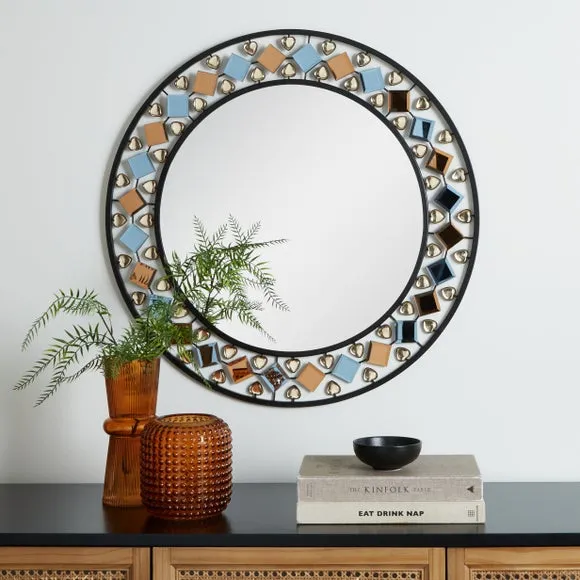 Round Wall Mirror with Gem Edge - Black, Acrylic image
