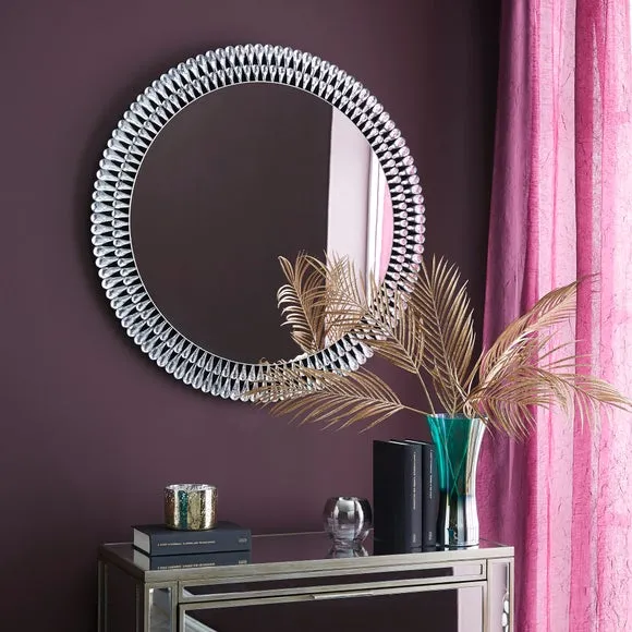 Round Wall Mirror with Gem Edge - Silver