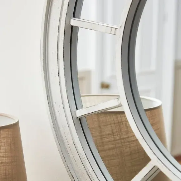 Round Wall Mirror with Hooks - Cream