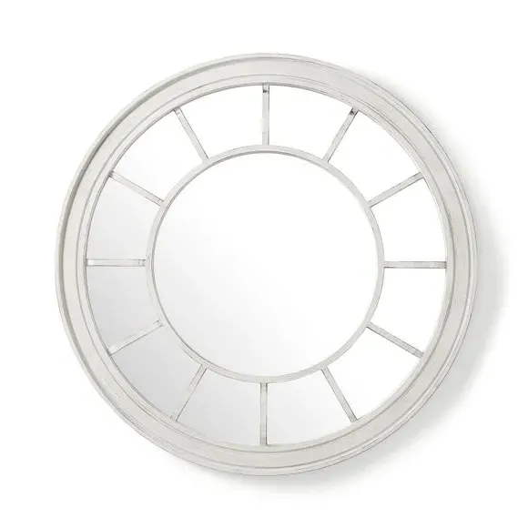Round Wall Mirror with Hooks - Cream