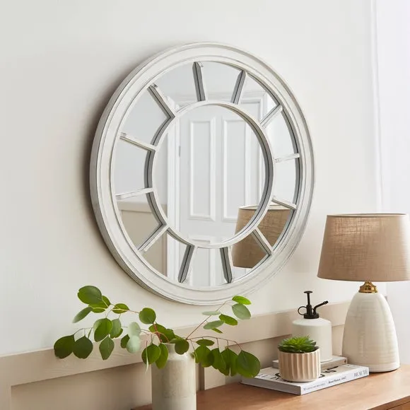 Round Wall Mirror with Hooks - Cream image