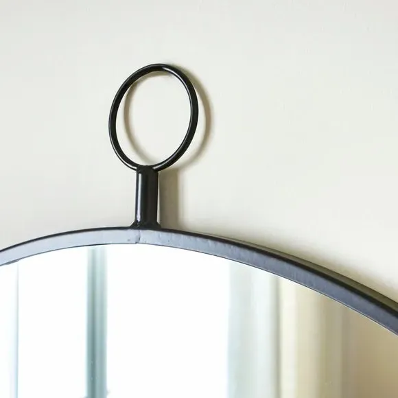 Round Wall Mirror with Loop Detail - Black