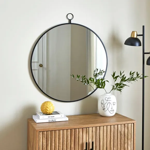 Round Wall Mirror with Loop Detail - Black image