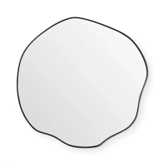 Round Wall Mirror with Polished Frame - Black