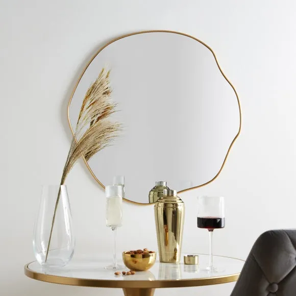 Round Wall Mirror with Polished Frame - Gold