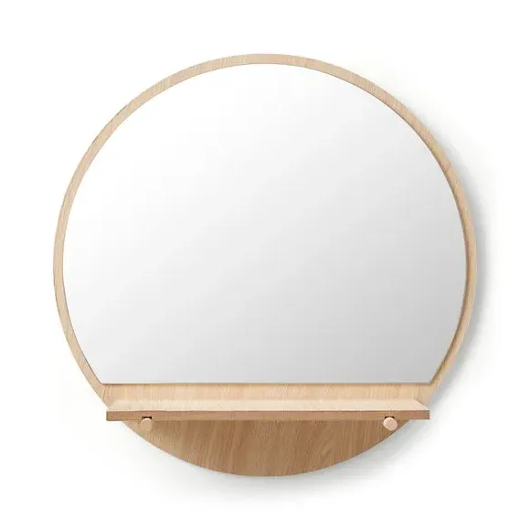 Round Wall Mirror with Shelf - Natural, Wood