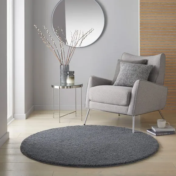 Round Washable Rug with Anti-Slip - Grey
