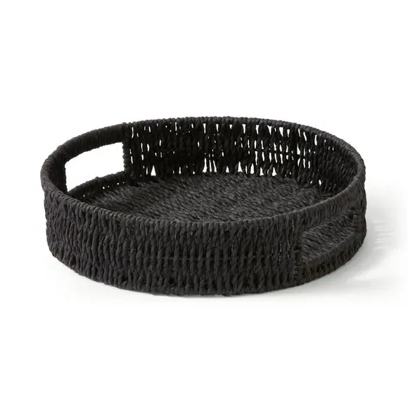 Round Woven Tray - Black, Paper Rope