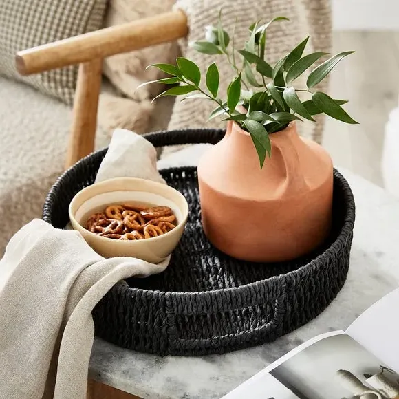 Round Woven Tray - Black, Paper Rope image