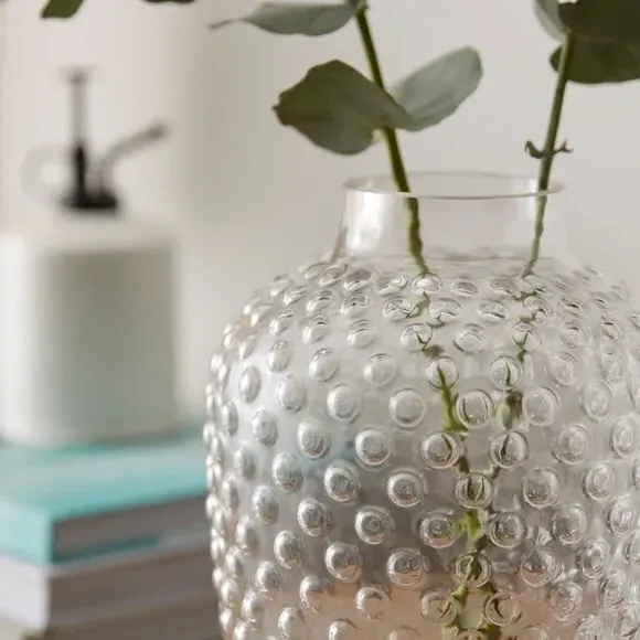 Rounded Vase with Bubble Effect - Clear, Glass
